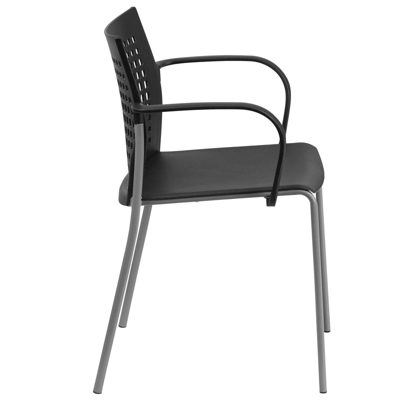 SINGLEWAVE Series 551 lb. Capacity Black Stack Chair with Air-Vent Back and Arms