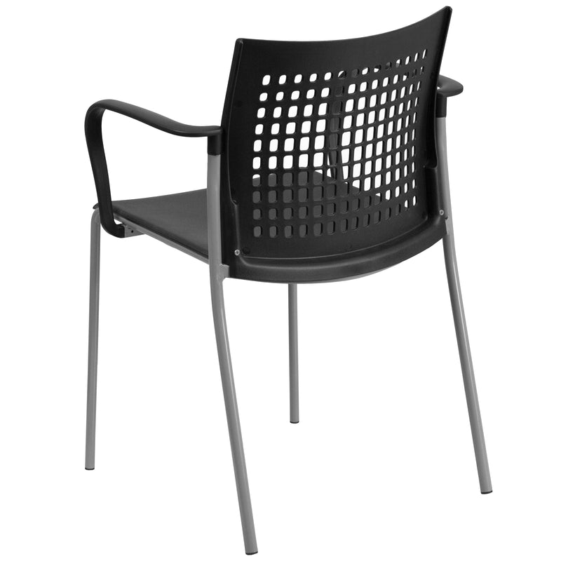 SINGLEWAVE Series 551 lb. Capacity Black Stack Chair with Air-Vent Back and Arms