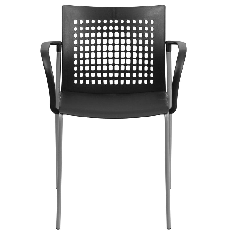 SINGLEWAVE Series 551 lb. Capacity Black Stack Chair with Air-Vent Back and Arms