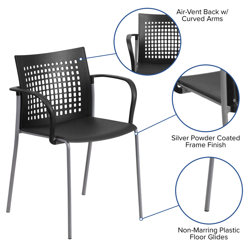 SINGLEWAVE Series 551 lb. Capacity Black Stack Chair with Air-Vent Back and Arms