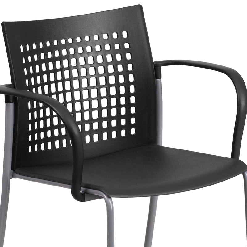 SINGLEWAVE Series 551 lb. Capacity Black Stack Chair with Air-Vent Back and Arms