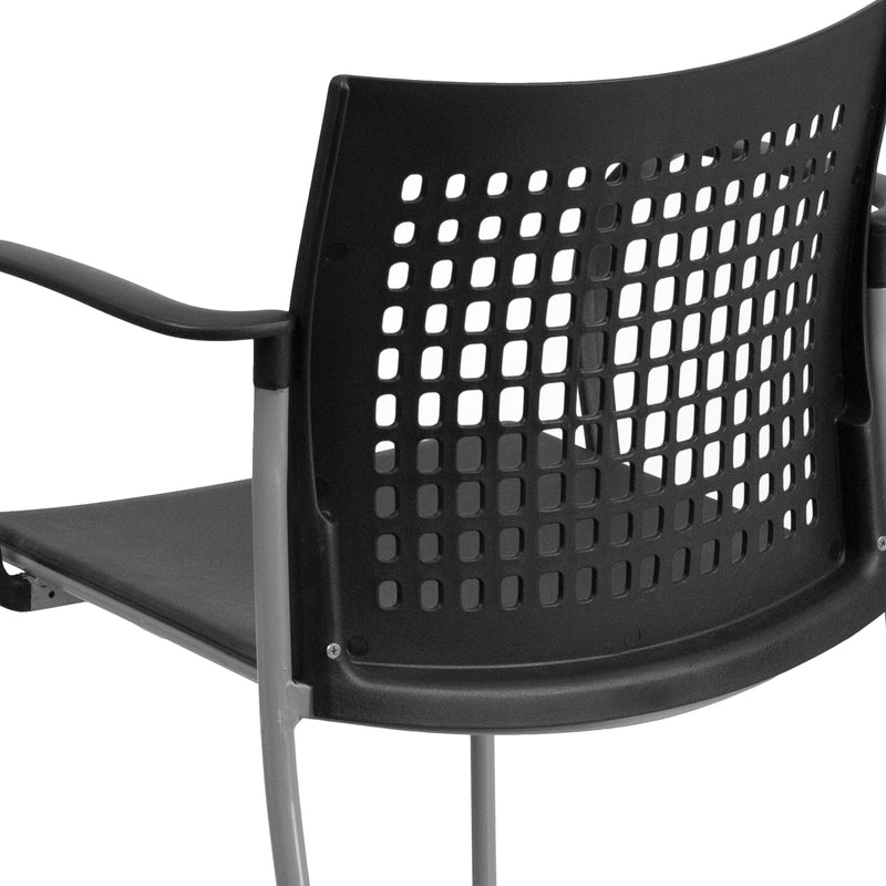 SINGLEWAVE Series 551 lb. Capacity Black Stack Chair with Air-Vent Back and Arms