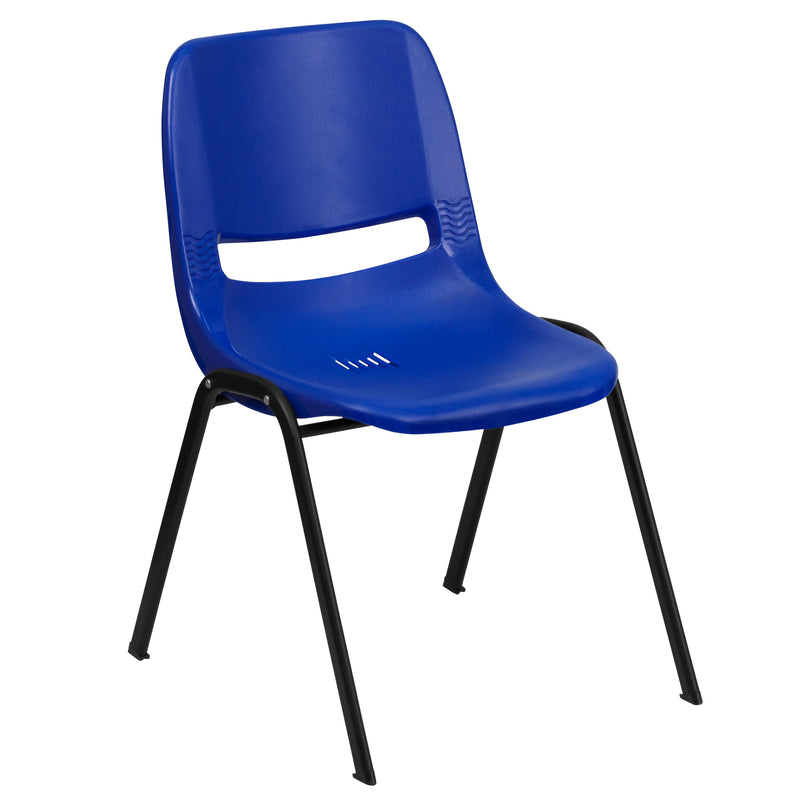 SINGLEWAVE Series 440 lb. Capacity Kid's Navy Ergonomic Shell Stack Chair with Black Frame and 12" Seat Height