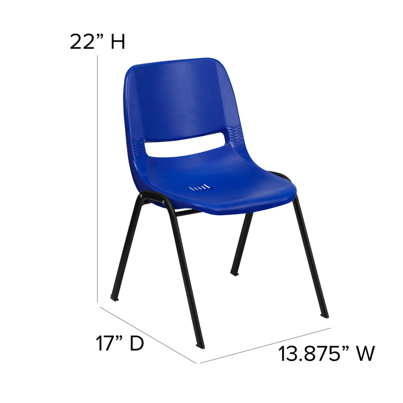 SINGLEWAVE Series 440 lb. Capacity Kid's Navy Ergonomic Shell Stack Chair with Black Frame and 12" Seat Height