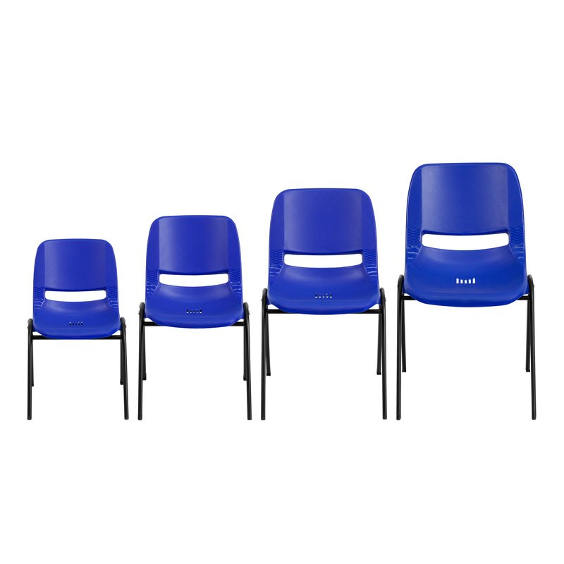 SINGLEWAVE Series 440 lb. Capacity Kid's Navy Ergonomic Shell Stack Chair with Black Frame and 12" Seat Height