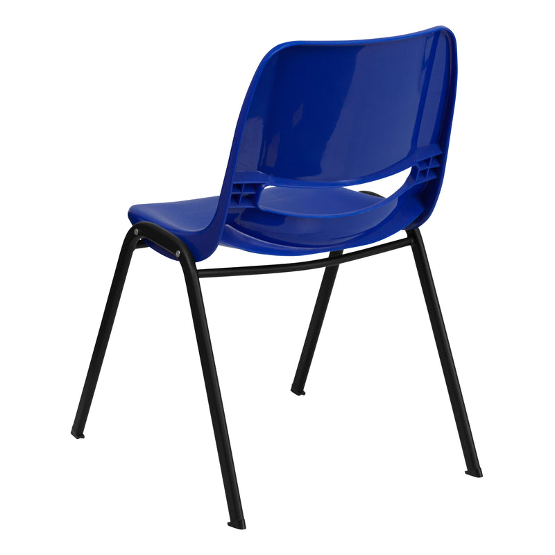 SINGLEWAVE Series 440 lb. Capacity Kid's Navy Ergonomic Shell Stack Chair with Black Frame and 12" Seat Height