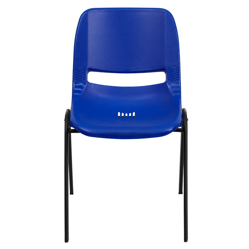 SINGLEWAVE Series 440 lb. Capacity Kid's Navy Ergonomic Shell Stack Chair with Black Frame and 12" Seat Height