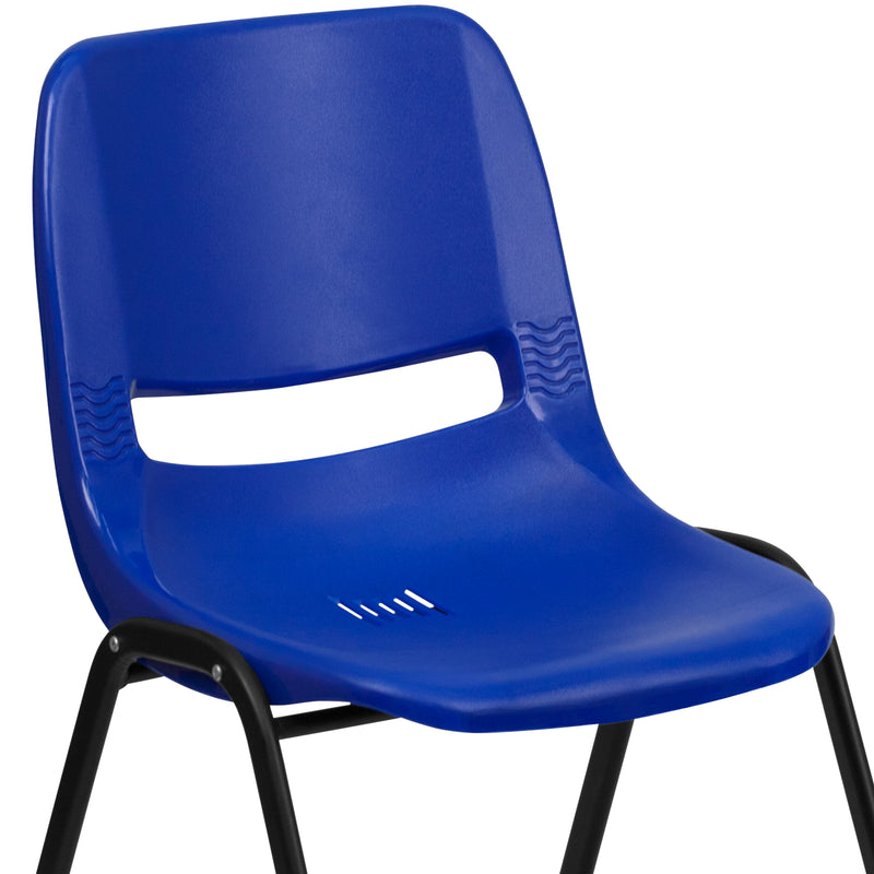 SINGLEWAVE Series 440 lb. Capacity Kid's Navy Ergonomic Shell Stack Chair with Black Frame and 12" Seat Height