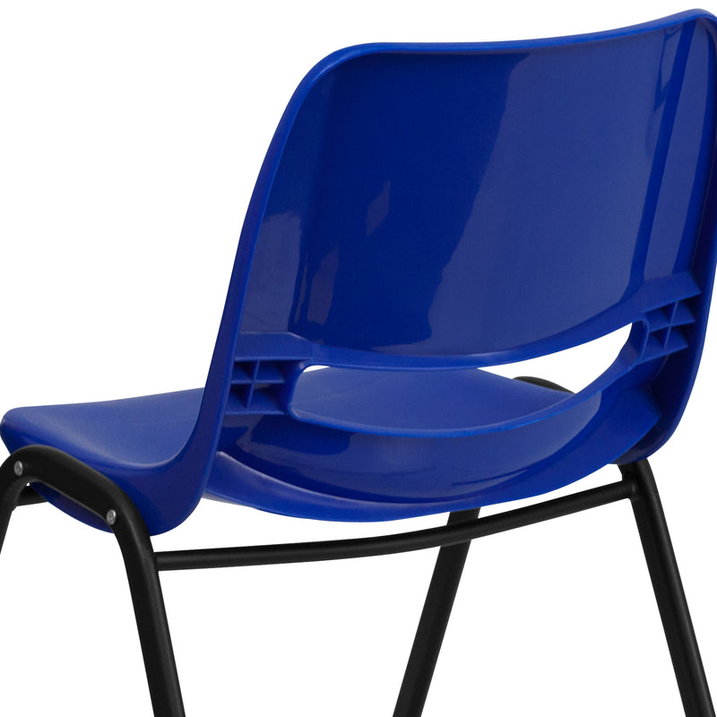 SINGLEWAVE Series 440 lb. Capacity Kid's Navy Ergonomic Shell Stack Chair with Black Frame and 12" Seat Height