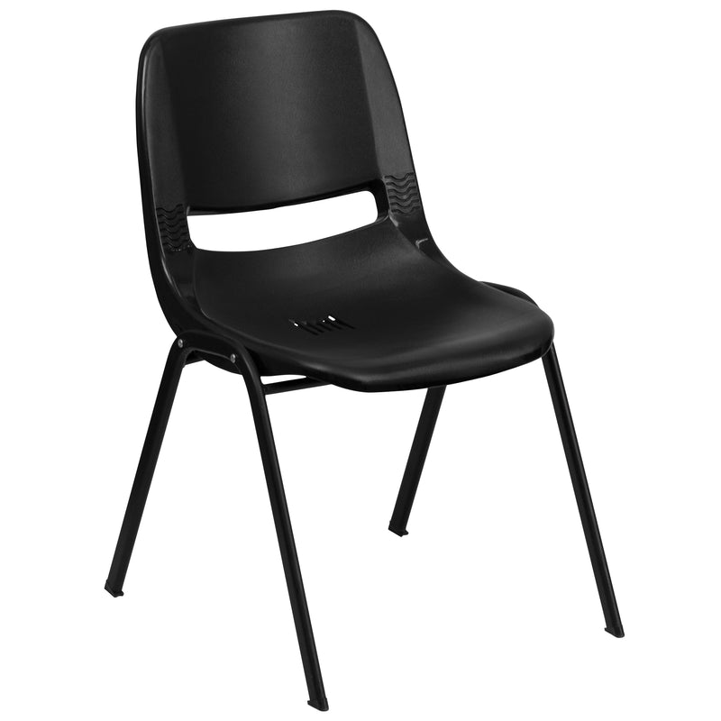 SINGLEWAVE Series 440 lb. Capacity Kid's Black Ergonomic Shell Stack Chair with Black Frame and 12" Seat Height