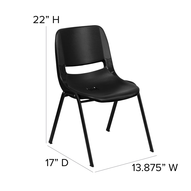 SINGLEWAVE Series 440 lb. Capacity Kid's Black Ergonomic Shell Stack Chair with Black Frame and 12" Seat Height