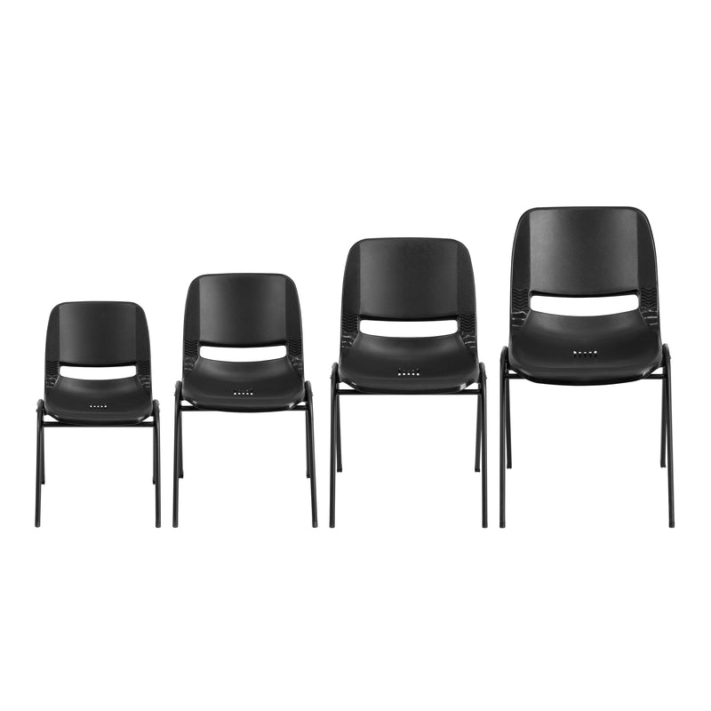 SINGLEWAVE Series 440 lb. Capacity Kid's Black Ergonomic Shell Stack Chair with Black Frame and 12" Seat Height