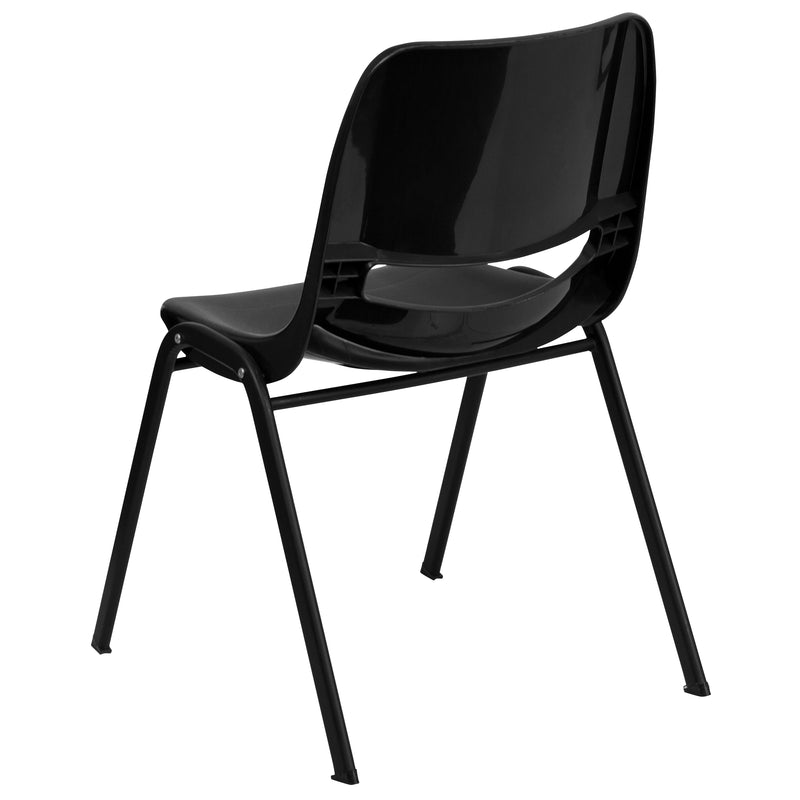 SINGLEWAVE Series 440 lb. Capacity Kid's Black Ergonomic Shell Stack Chair with Black Frame and 12" Seat Height