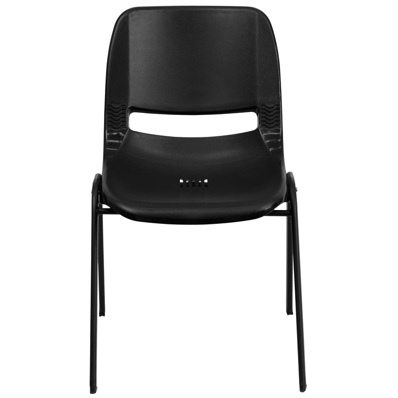 SINGLEWAVE Series 440 lb. Capacity Kid's Black Ergonomic Shell Stack Chair with Black Frame and 12" Seat Height