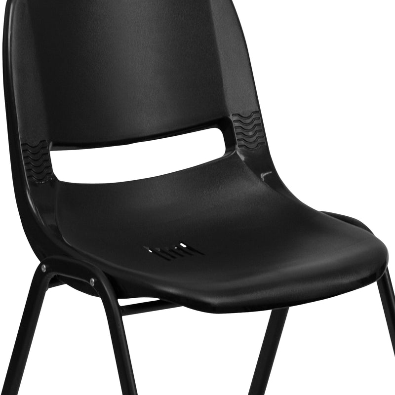 SINGLEWAVE Series 440 lb. Capacity Kid's Black Ergonomic Shell Stack Chair with Black Frame and 12" Seat Height