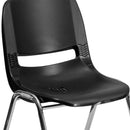 SINGLEWAVE Series 440 lb. Capacity Kid's Black Ergonomic Shell Stack Chair with Chrome Frame and 14" Seat Height