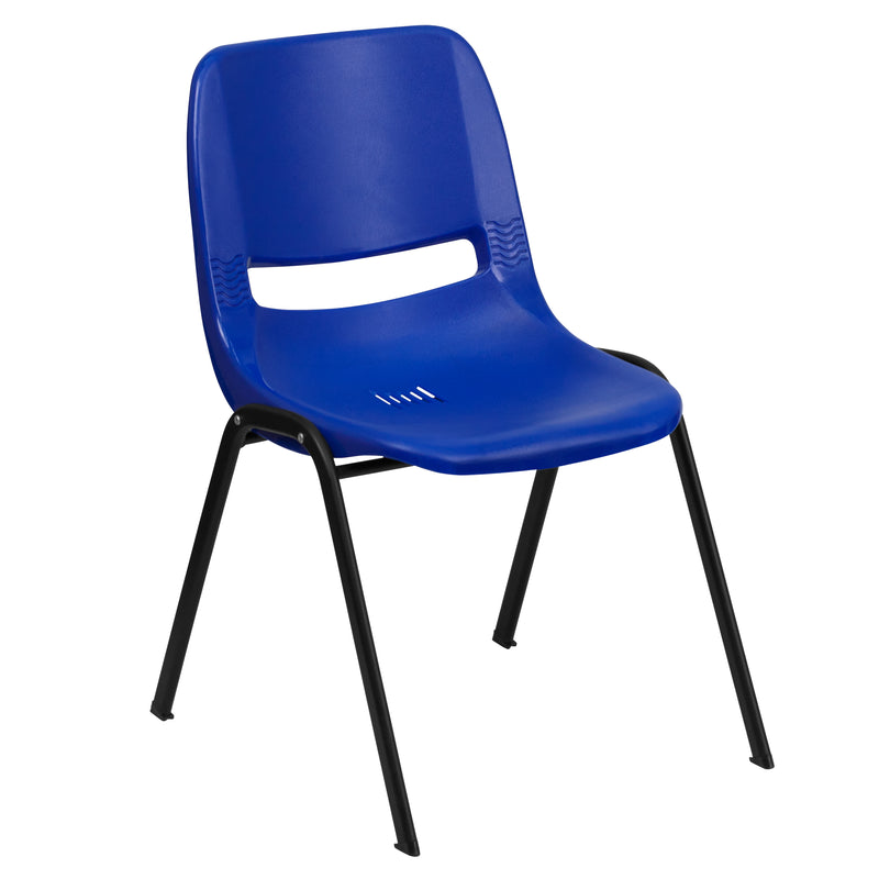 SINGLEWAVE Series 440 lb. Capacity Kid's Navy Ergonomic Shell Stack Chair with Black Frame and 14" Seat Height