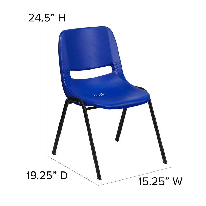 SINGLEWAVE Series 440 lb. Capacity Kid's Navy Ergonomic Shell Stack Chair with Black Frame and 14" Seat Height