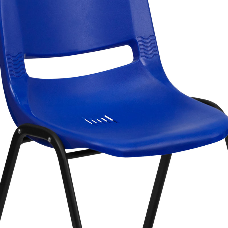 SINGLEWAVE Series 440 lb. Capacity Kid's Navy Ergonomic Shell Stack Chair with Black Frame and 14" Seat Height