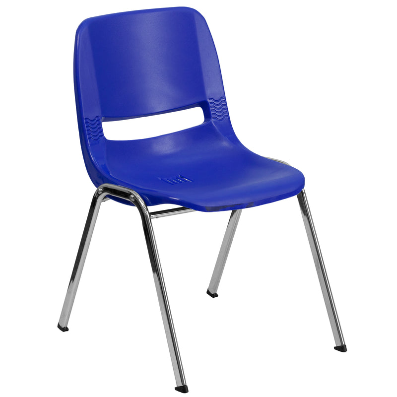 SINGLEWAVE Series 440 lb. Capacity Kid's Navy Ergonomic Shell Stack Chair with Chrome Frame and 14" Seat Height