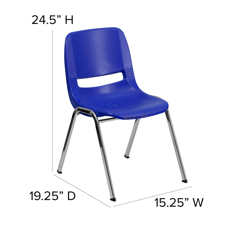 SINGLEWAVE Series 440 lb. Capacity Kid's Navy Ergonomic Shell Stack Chair with Chrome Frame and 14" Seat Height