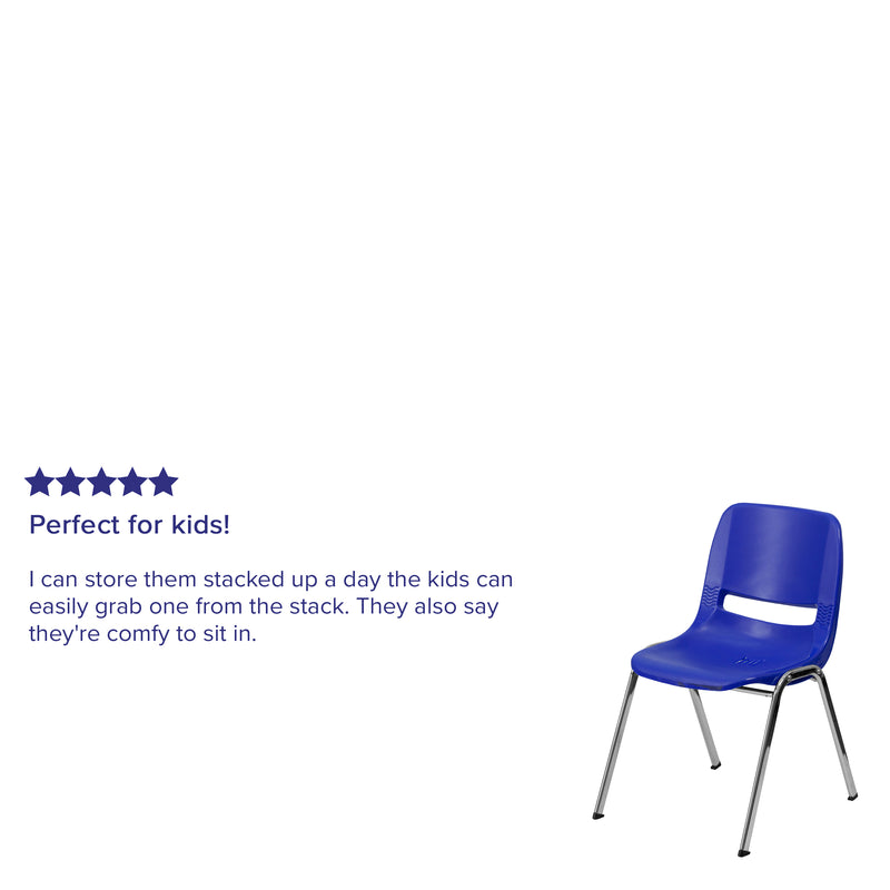 SINGLEWAVE Series 440 lb. Capacity Kid's Navy Ergonomic Shell Stack Chair with Chrome Frame and 14" Seat Height