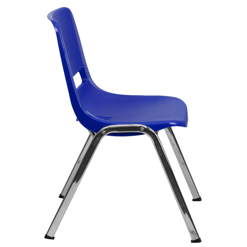 SINGLEWAVE Series 440 lb. Capacity Kid's Navy Ergonomic Shell Stack Chair with Chrome Frame and 14" Seat Height