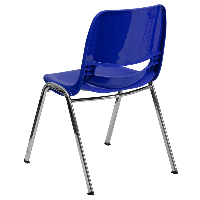 SINGLEWAVE Series 440 lb. Capacity Kid's Navy Ergonomic Shell Stack Chair with Chrome Frame and 14" Seat Height