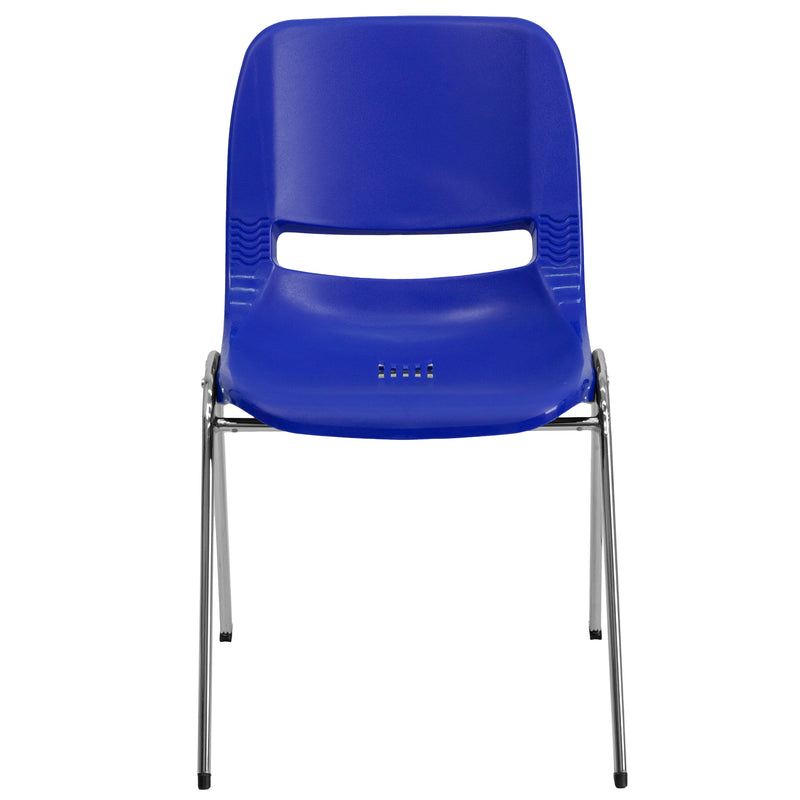 SINGLEWAVE Series 440 lb. Capacity Kid's Navy Ergonomic Shell Stack Chair with Chrome Frame and 14" Seat Height