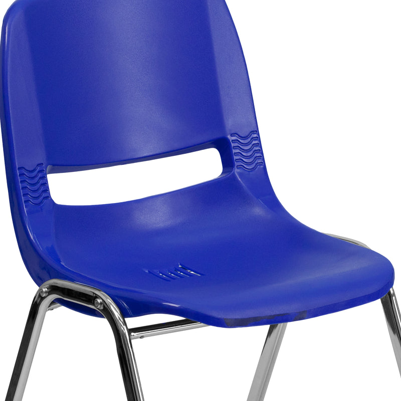 SINGLEWAVE Series 440 lb. Capacity Kid's Navy Ergonomic Shell Stack Chair with Chrome Frame and 14" Seat Height