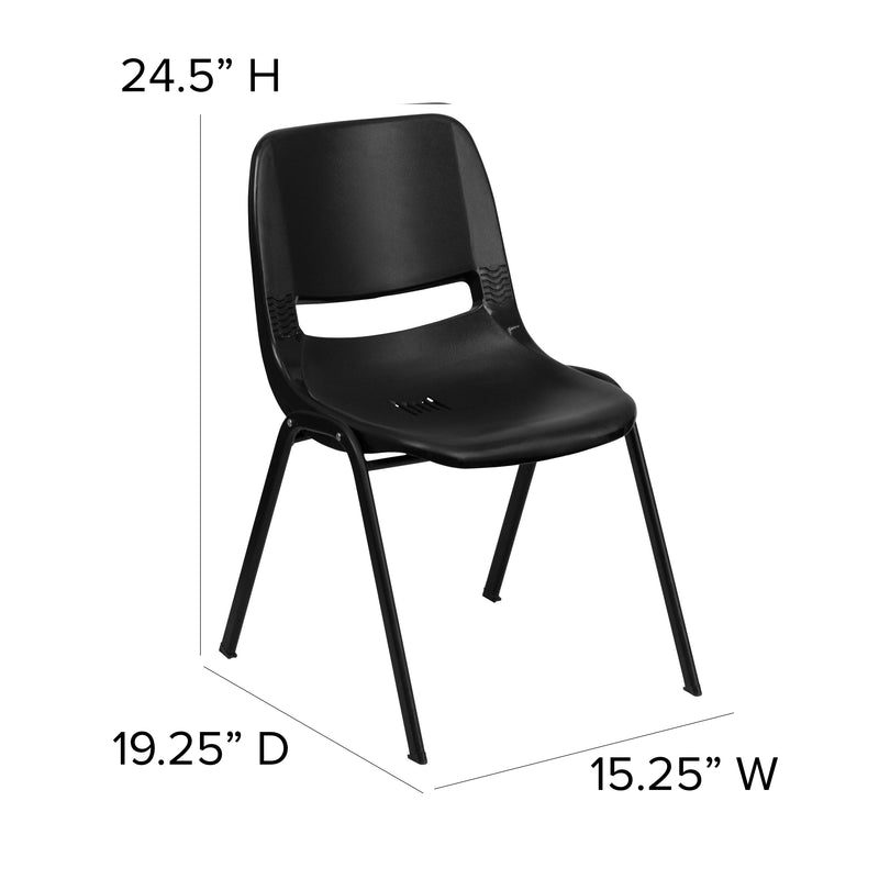 SINGLEWAVE Series 440 lb. Capacity Kid's Black Ergonomic Shell Stack Chair with Black Frame and 14" Seat Height