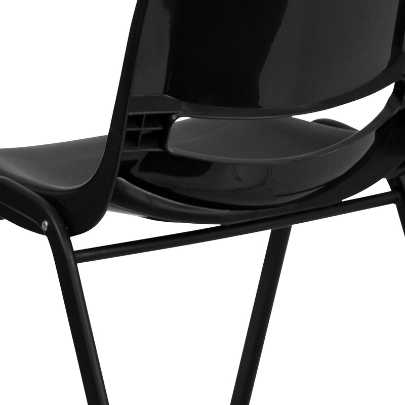 SINGLEWAVE Series 440 lb. Capacity Kid's Black Ergonomic Shell Stack Chair with Black Frame and 14" Seat Height