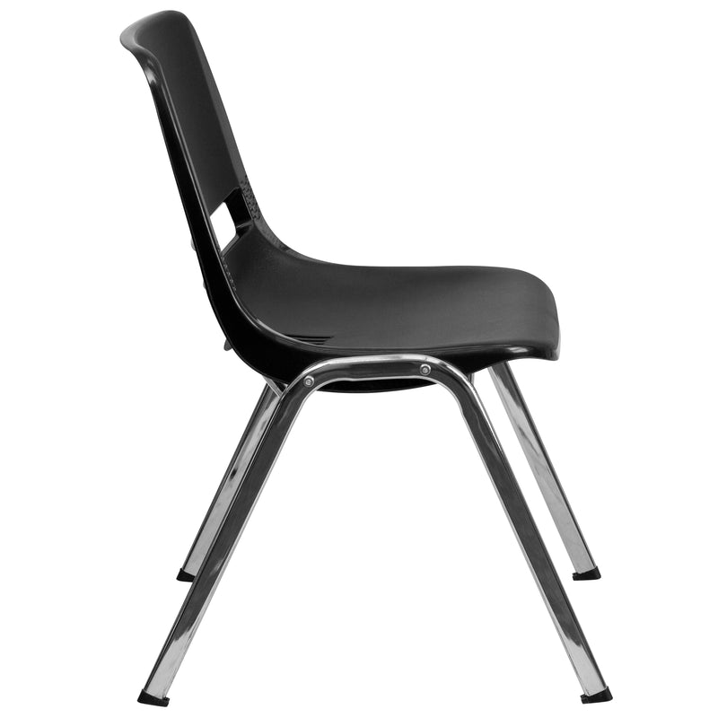 SINGLEWAVE Series 661 lb. Capacity Black Ergonomic Shell Stack Chair with Chrome Frame and 16'' Seat Height