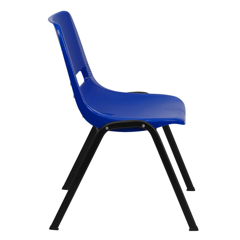 SINGLEWAVE Series 661 lb. Capacity Navy Ergonomic Shell Stack Chair with Black Frame and 16'' Seat Height