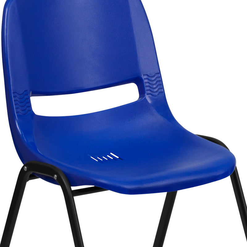 SINGLEWAVE Series 661 lb. Capacity Navy Ergonomic Shell Stack Chair with Black Frame and 16'' Seat Height