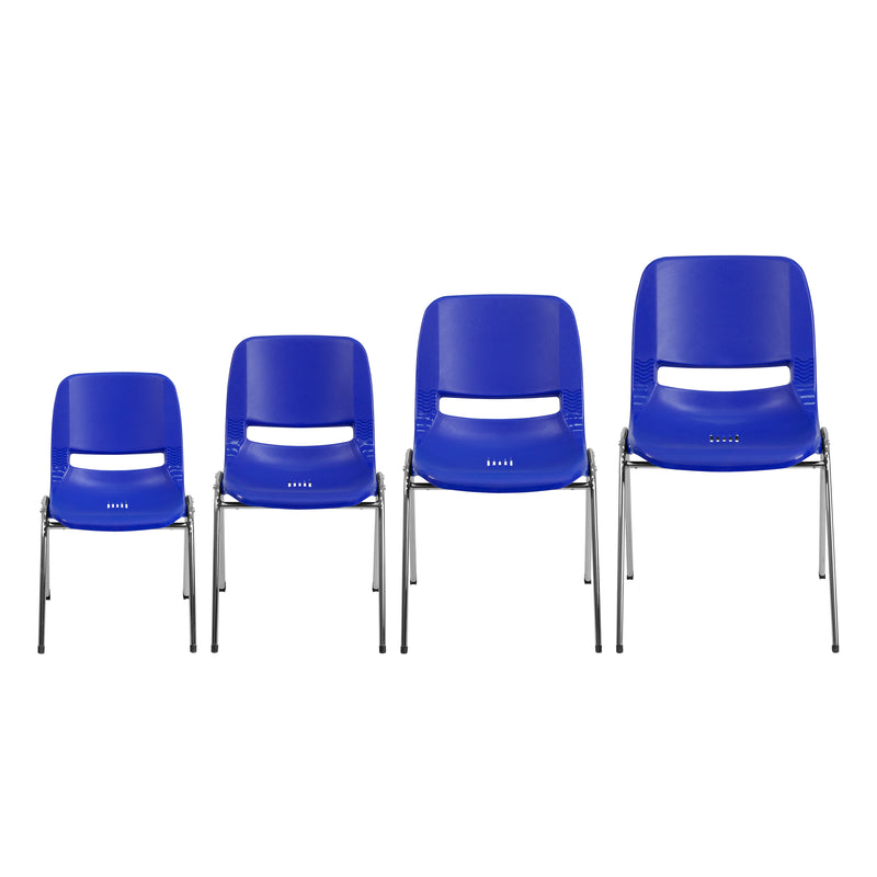 SINGLEWAVE Series 661 lb. Capacity Navy Ergonomic Shell Stack Chair with Chrome Frame and 16'' Seat Height