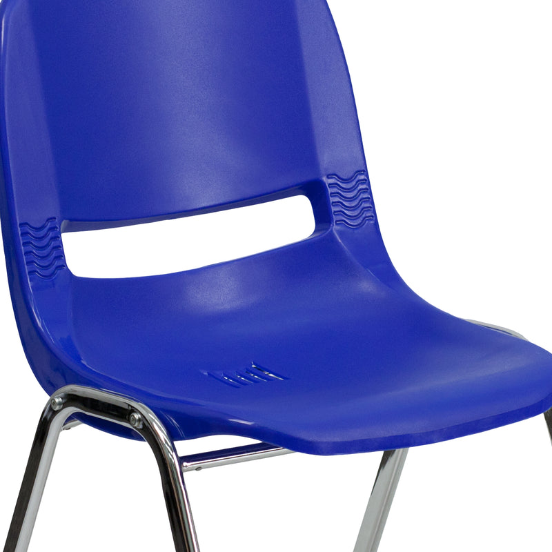 SINGLEWAVE Series 661 lb. Capacity Navy Ergonomic Shell Stack Chair with Chrome Frame and 16'' Seat Height