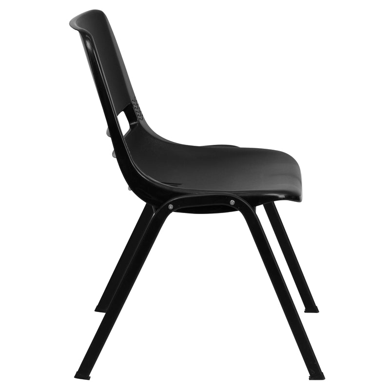 SINGLEWAVE Series 661 lb. Capacity Black Ergonomic Shell Stack Chair with Black Frame and 16'' Seat Height