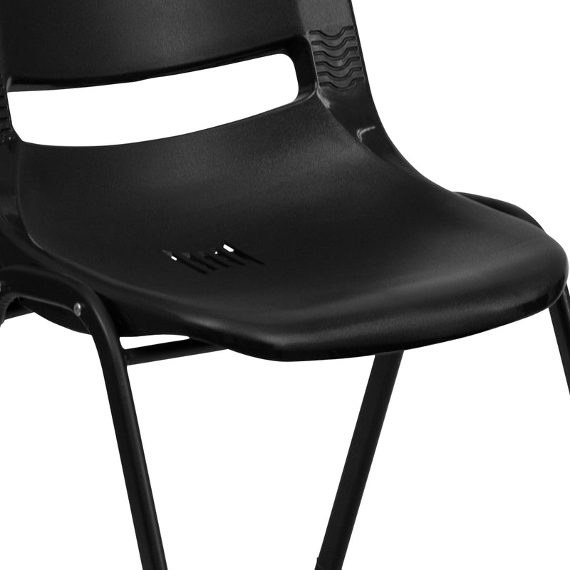 SINGLEWAVE Series 661 lb. Capacity Black Ergonomic Shell Stack Chair with Black Frame and 16'' Seat Height