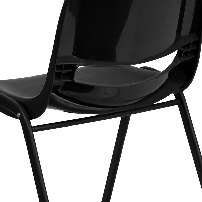 SINGLEWAVE Series 661 lb. Capacity Black Ergonomic Shell Stack Chair with Black Frame and 16'' Seat Height