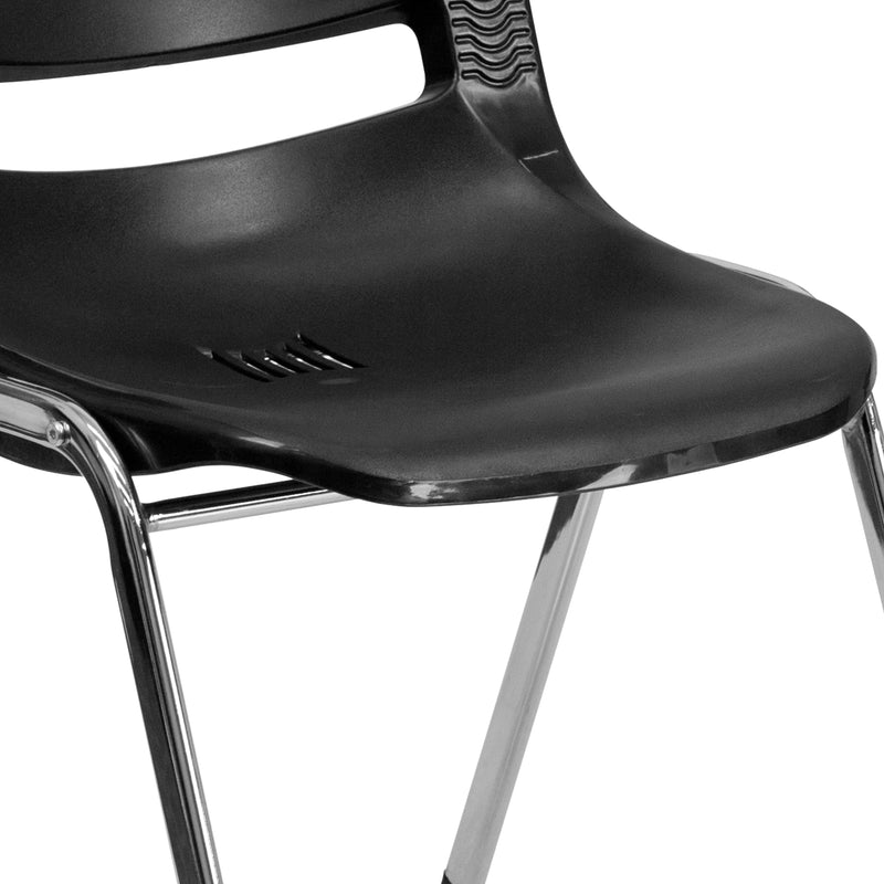 SINGLEWAVE Series 880 lb. Capacity Black Ergonomic Shell Stack Chair with Chrome Frame and 18'' Seat Height