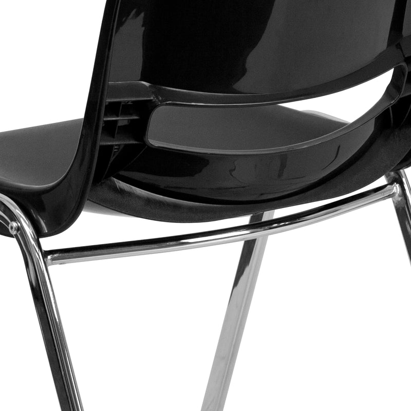 SINGLEWAVE Series 880 lb. Capacity Black Ergonomic Shell Stack Chair with Chrome Frame and 18'' Seat Height