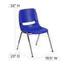SINGLEWAVE Series 880 lb. Capacity Navy Ergonomic Shell Stack Chair with Chrome Frame and 18'' Seat Height