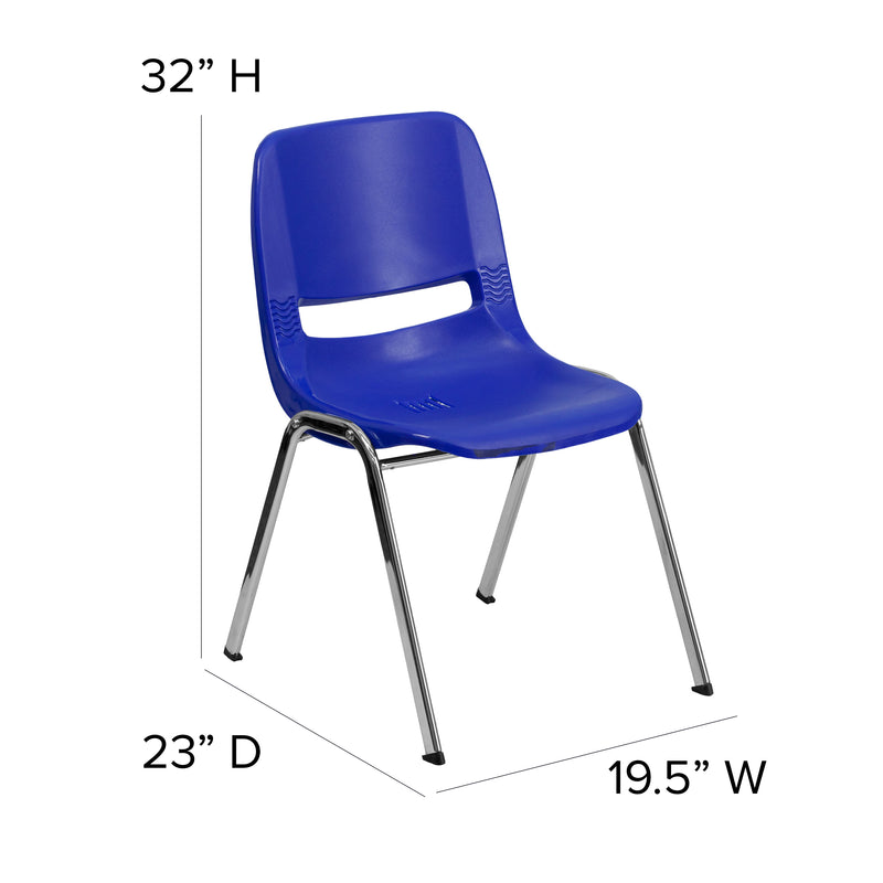 SINGLEWAVE Series 880 lb. Capacity Navy Ergonomic Shell Stack Chair with Chrome Frame and 18'' Seat Height