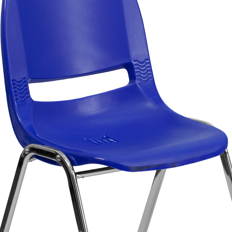 SINGLEWAVE Series 880 lb. Capacity Navy Ergonomic Shell Stack Chair with Chrome Frame and 18'' Seat Height