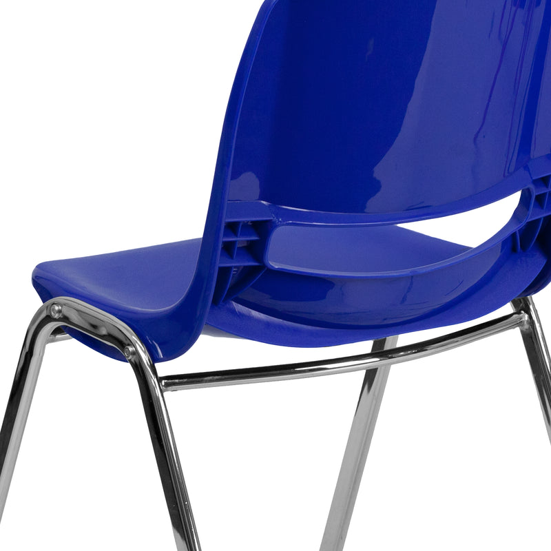 SINGLEWAVE Series 880 lb. Capacity Navy Ergonomic Shell Stack Chair with Chrome Frame and 18'' Seat Height