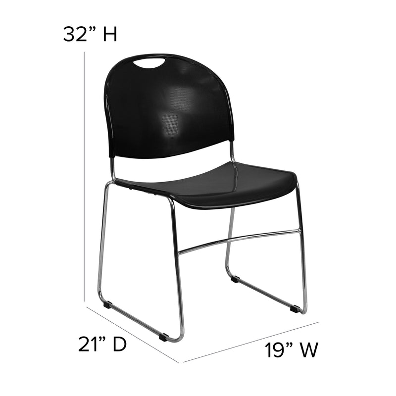 SINGLEWAVE Series 880 lb. Capacity Black Ultra-Compact Stack Chair with Chrome Frame