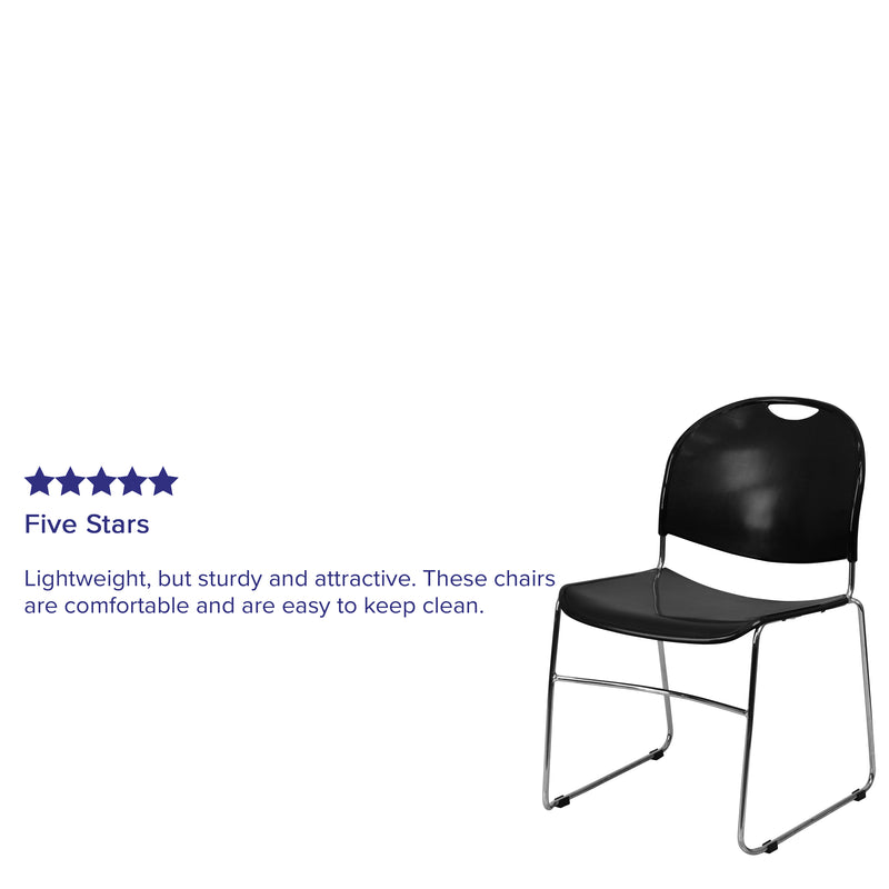 SINGLEWAVE Series 880 lb. Capacity Black Ultra-Compact Stack Chair with Chrome Frame