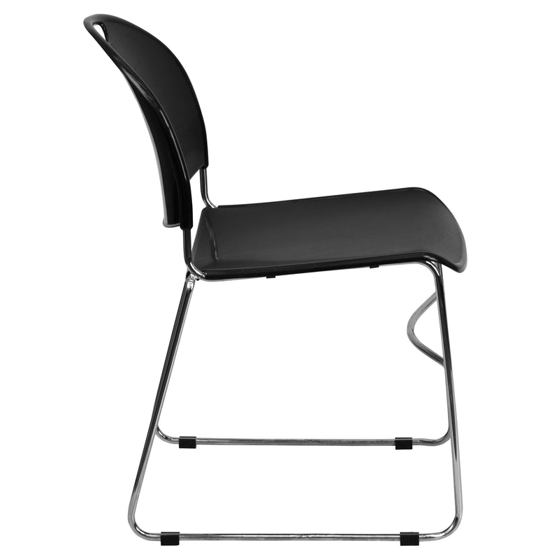 SINGLEWAVE Series 880 lb. Capacity Black Ultra-Compact Stack Chair with Chrome Frame