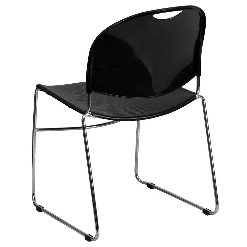 SINGLEWAVE Series 880 lb. Capacity Black Ultra-Compact Stack Chair with Chrome Frame